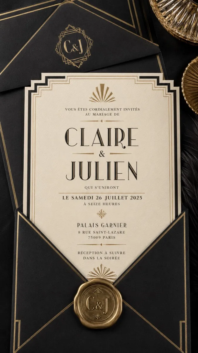 Faire-part mariage Or Noir à personnaliser
